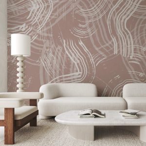 Papier peint Lignes blanches sur fond rose