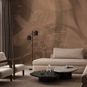 Papier peint Contours floraux sur fond chaud