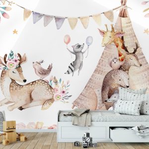 Papier peint Groupe d’animaux avec un tipi