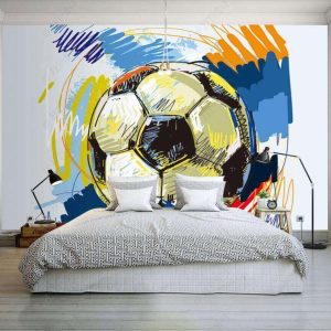 Papier peint Ballon de football avec des gribouillis colorés