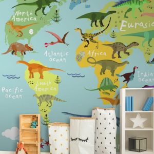 Papier peint Carte des dinosaures avec texte en blanc