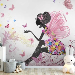 Papier peint Femme assise sur une robe fleurie