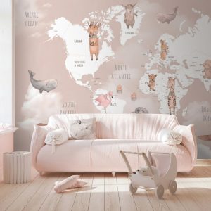 Papier peint Carte du monde avec animaux