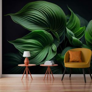 Papier peint Des feuilles vertes luxuriantes dans une obscurité sereine