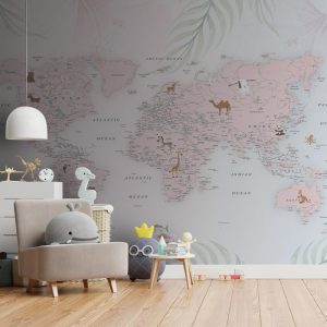 Papier peint Carte du monde avec animaux