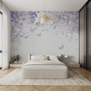 Papier peint Un motif floral avec des papillons