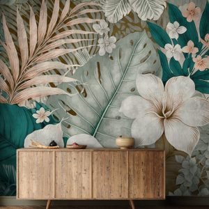 Papier peint Arrangement floral et feuillage tropical