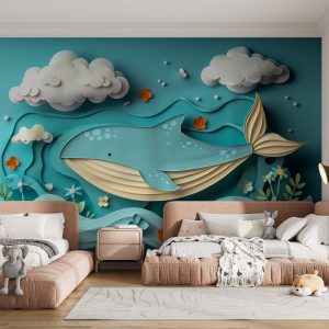 Papier peint Baleine en papier découpé dans l’océan