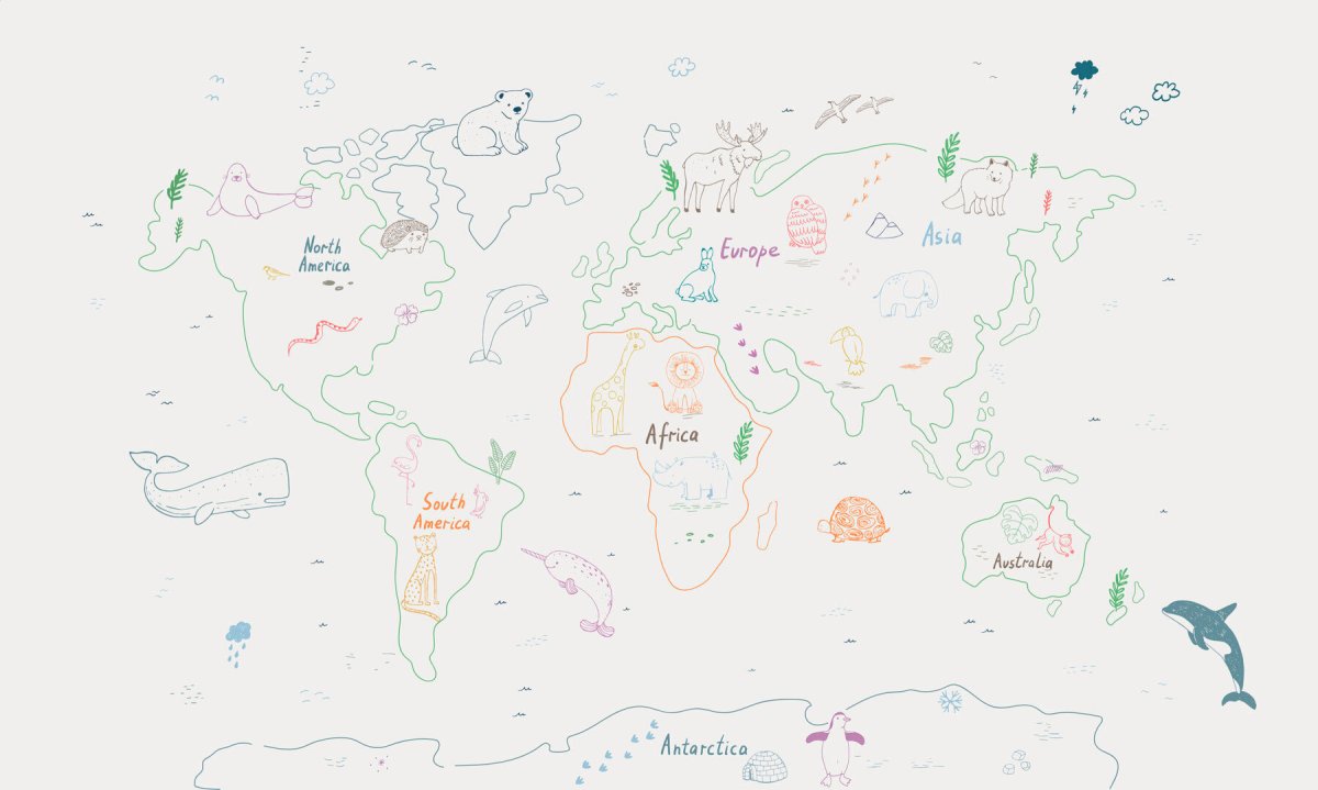 Papier peint Carte du monde avec animaux et texte – Image 5