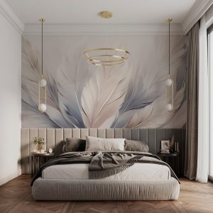 Papier peint Groupe de plumes blanches et grises