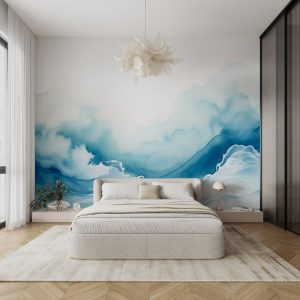 Papier peint Aquarelle d’une montagne avec des nuages